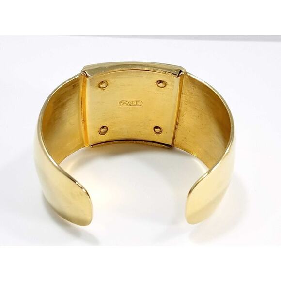 Avon Gold Tone Cuff Bracelet Cream Lucite Square Vintage 1980s Jewelry - Picture 7 of 8